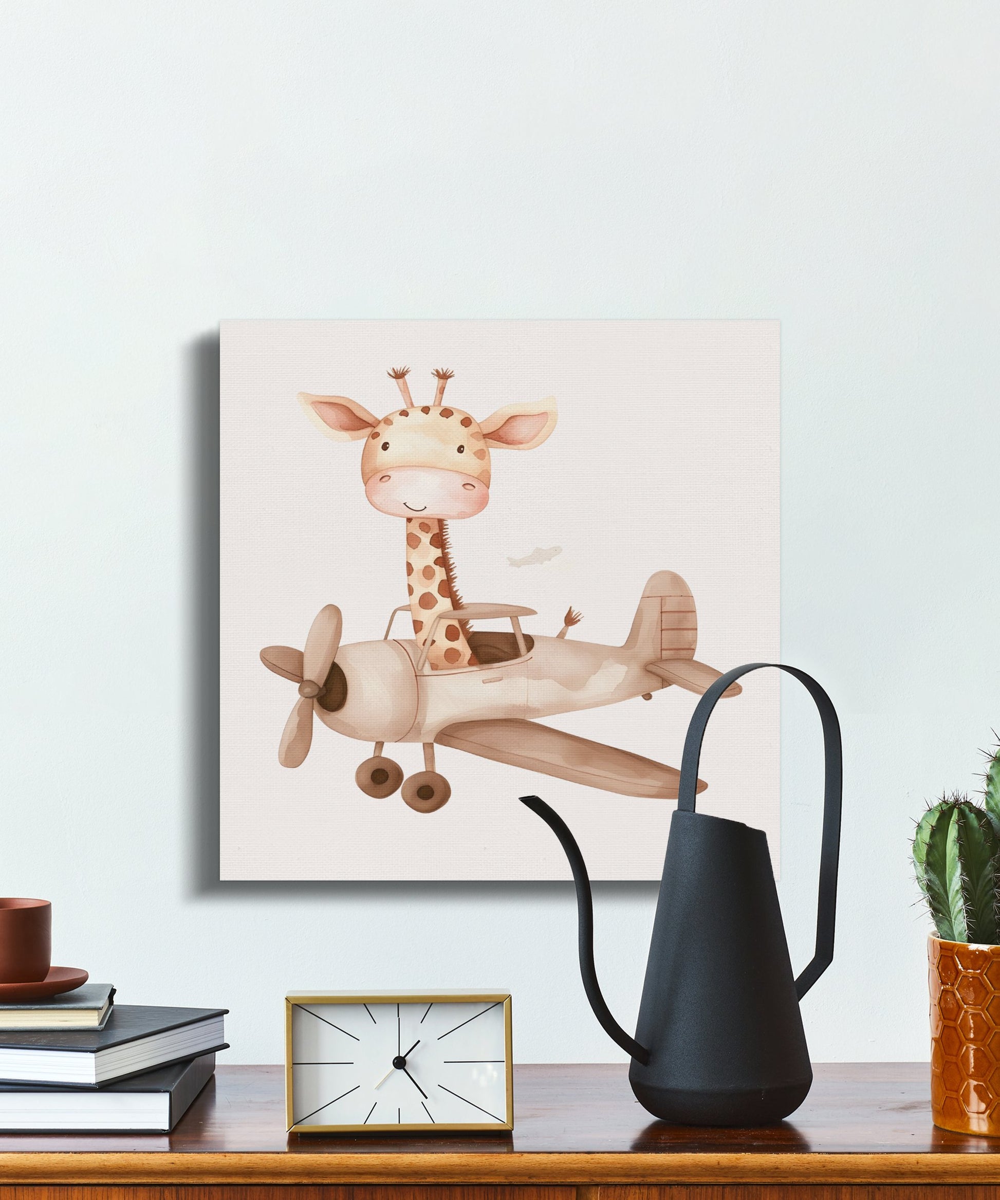 Premium Poster of Adorable Giraffe Flying Airplane Canvas Wraps