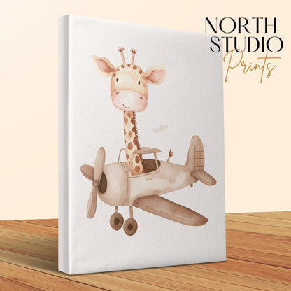 Premium Poster of Adorable Giraffe Flying Airplane Canvas Wraps