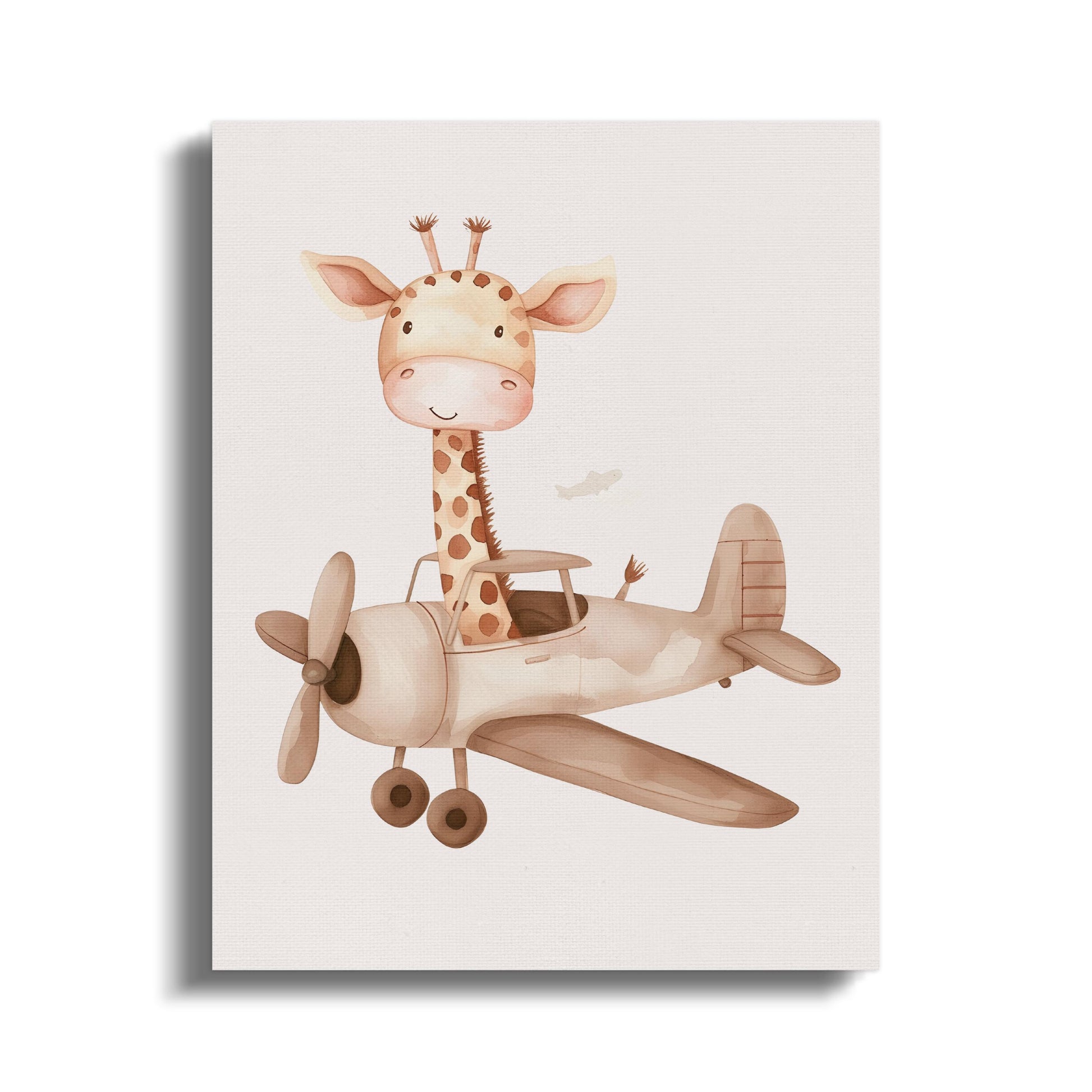 Premium Poster of Adorable Giraffe Flying Airplane Canvas Wraps