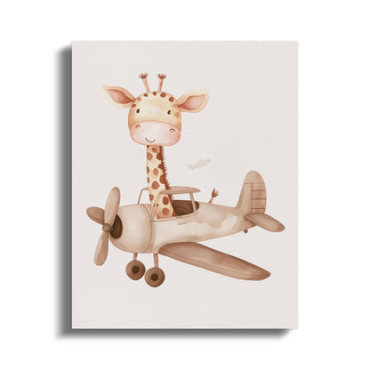 Premium Poster of Adorable Giraffe Flying Airplane Canvas Wraps
