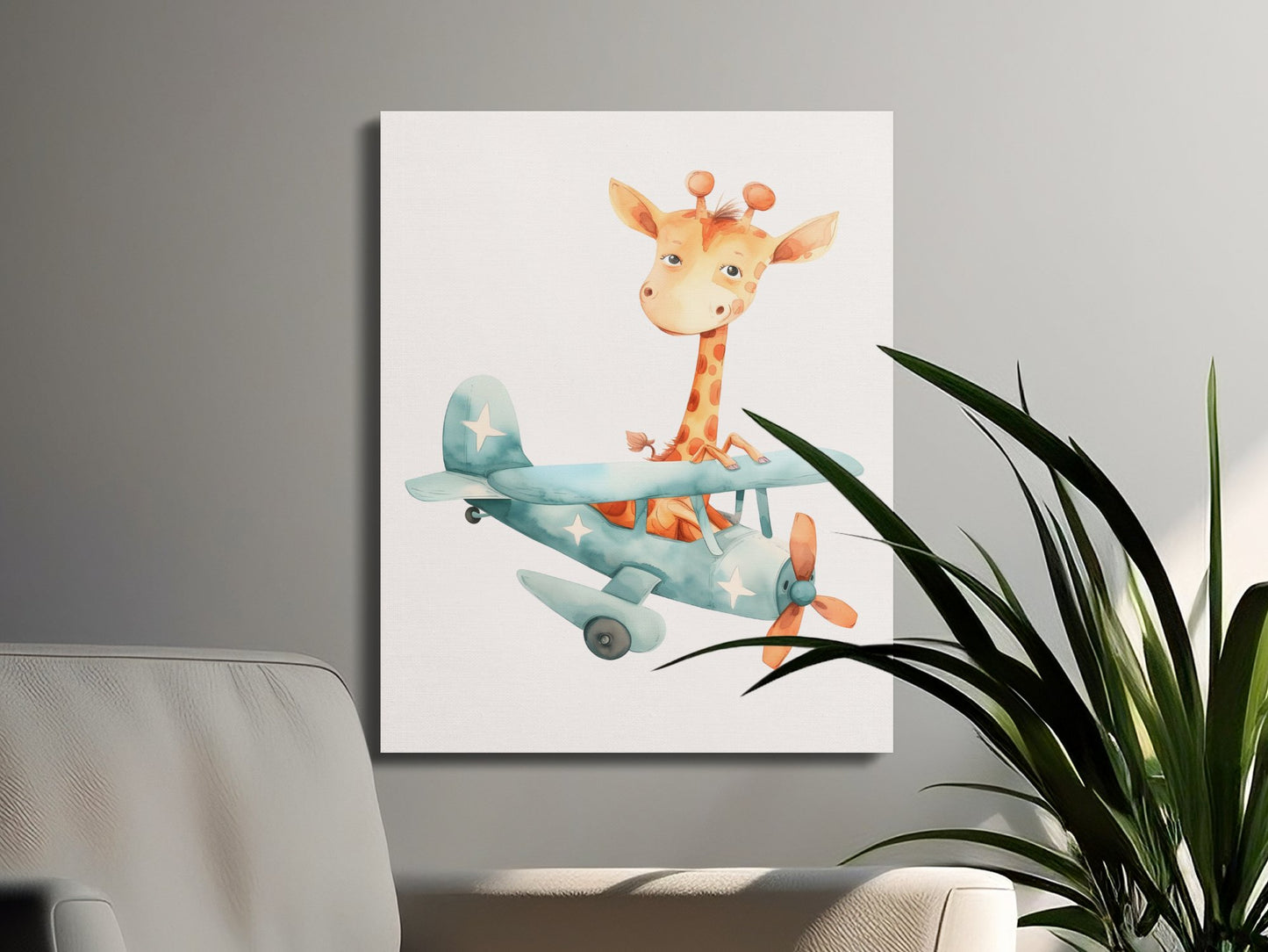 Premium Poster of Adorable Giraffe Flying Plane Nursery Canvas Wraps