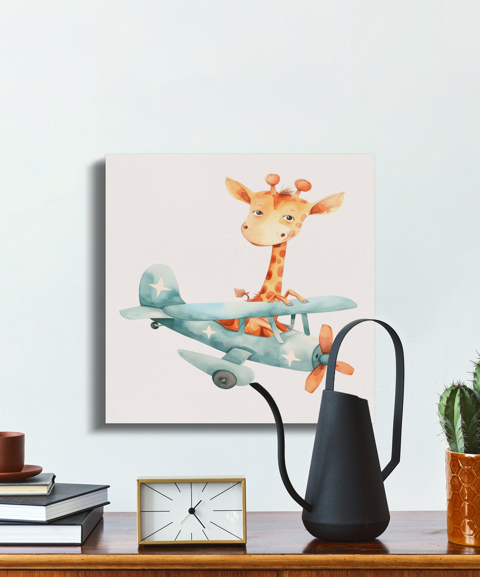 Premium Poster of Adorable Giraffe Flying Plane Nursery Canvas Wraps