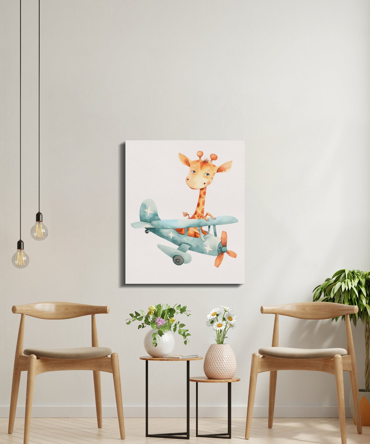 Premium Poster of Adorable Giraffe Flying Plane Nursery Canvas Wraps