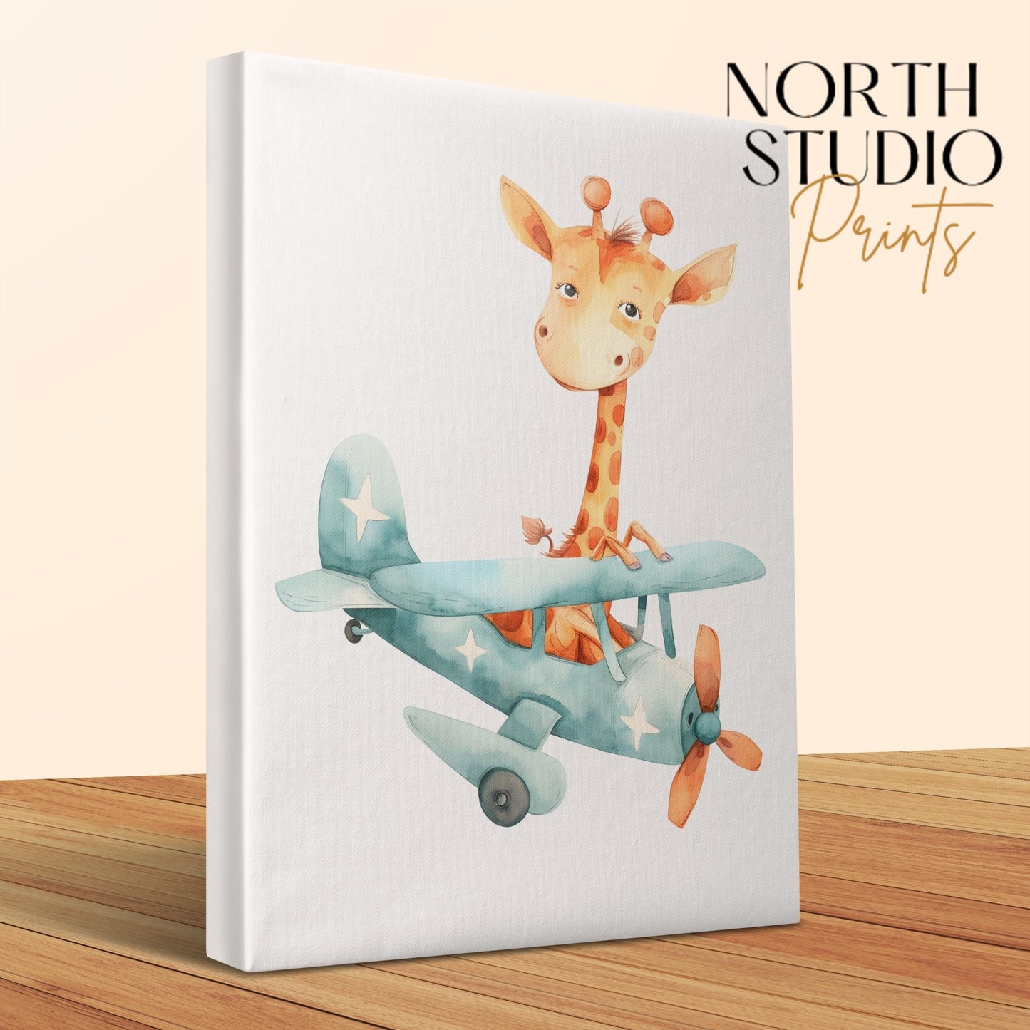 Premium Poster of Adorable Giraffe Flying Plane Nursery Canvas Wraps