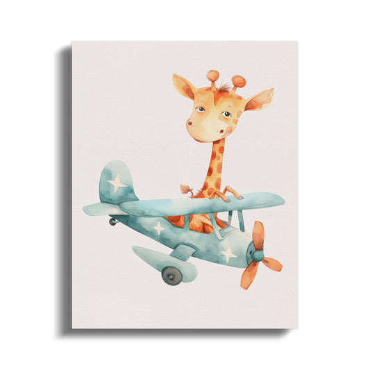 Premium Poster of Adorable Giraffe Flying Plane Nursery Canvas Wraps