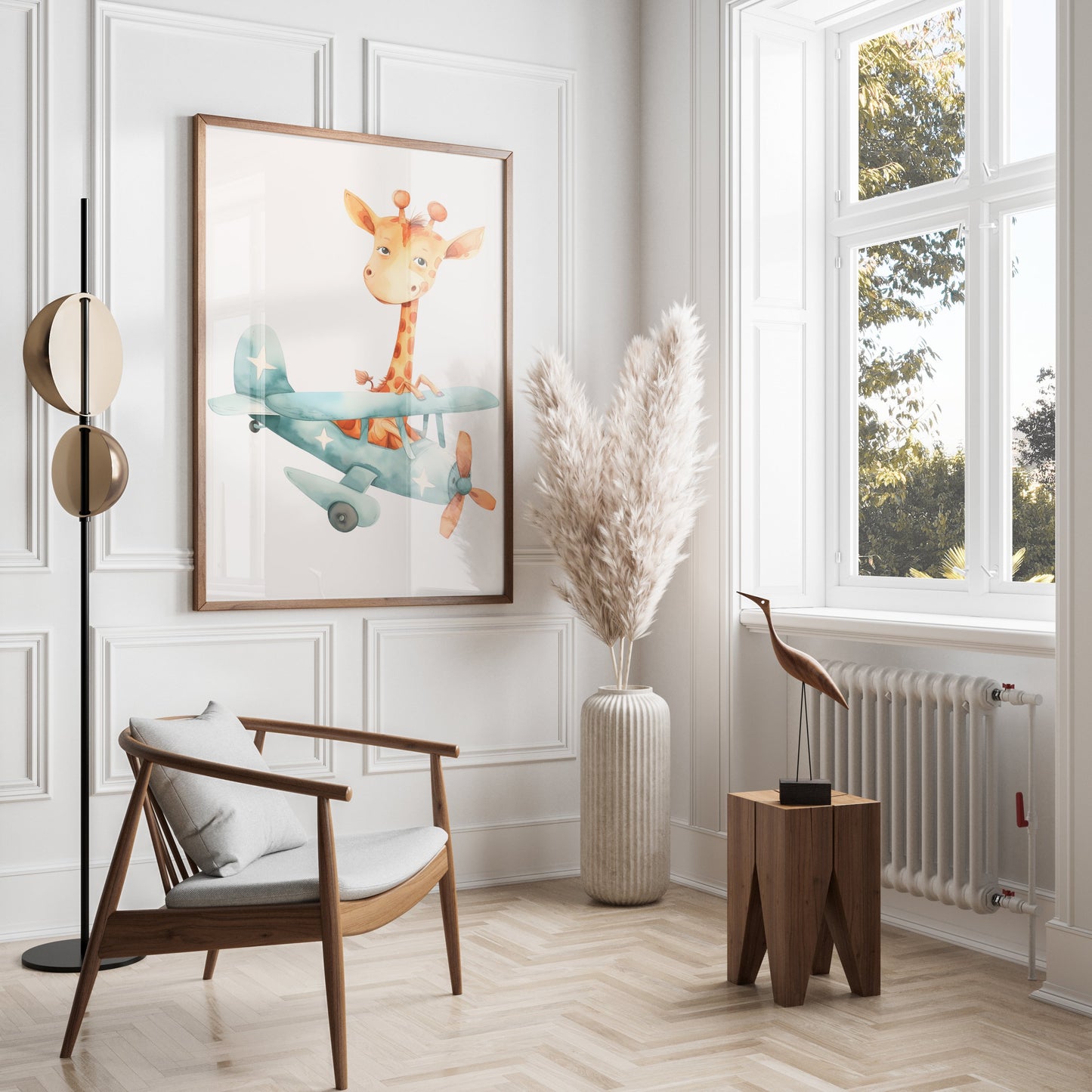 Premium Poster of Adorable Giraffe in Airplane Illustration Posters