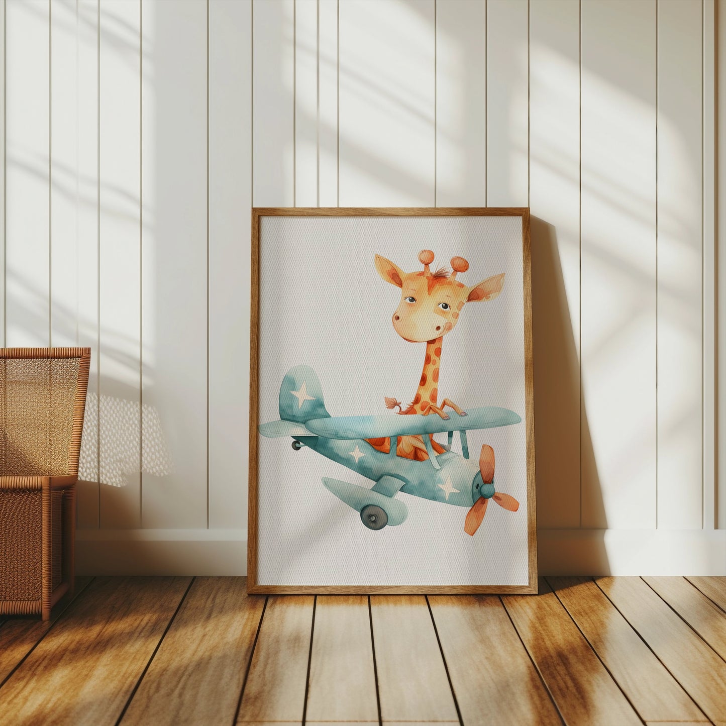 Premium Poster of Adorable Giraffe in Airplane Illustration Posters