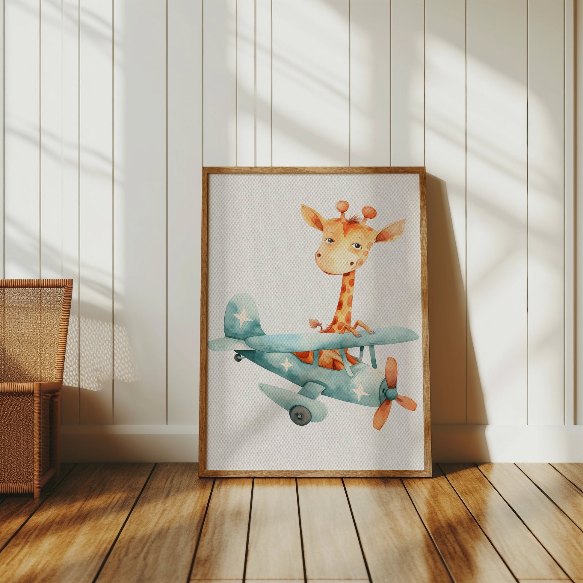 Premium Poster of Adorable Giraffe in Airplane Illustration Posters