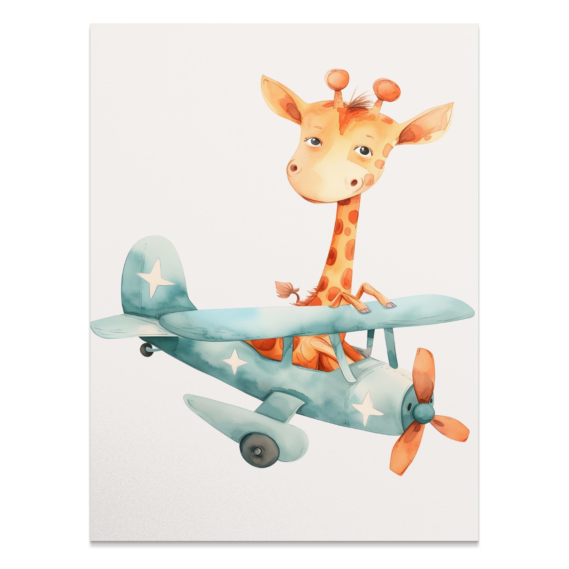 Premium Poster of Adorable Giraffe in Airplane Illustration Posters