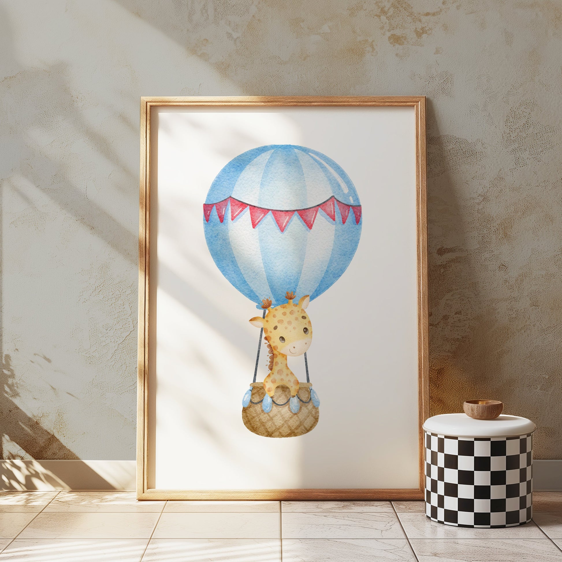 Premium Poster of Adorable Giraffe in Hot Air Balloon Baby Room Posters