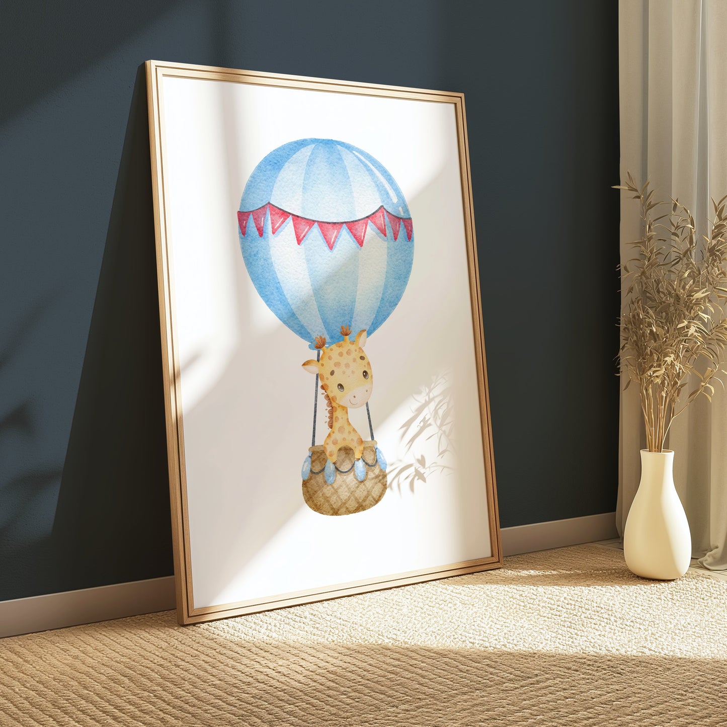 Premium Poster of Adorable Giraffe in Hot Air Balloon Baby Room Posters