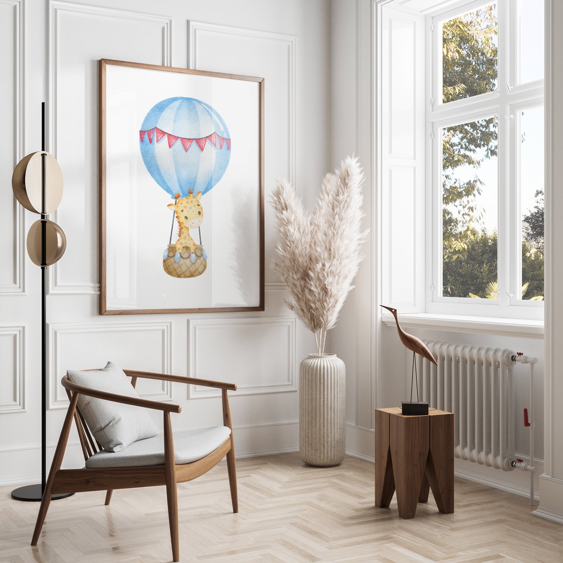 Premium Poster of Adorable Giraffe in Hot Air Balloon Baby Room Posters