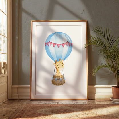 Premium Poster of Adorable Giraffe in Hot Air Balloon Baby Room Posters