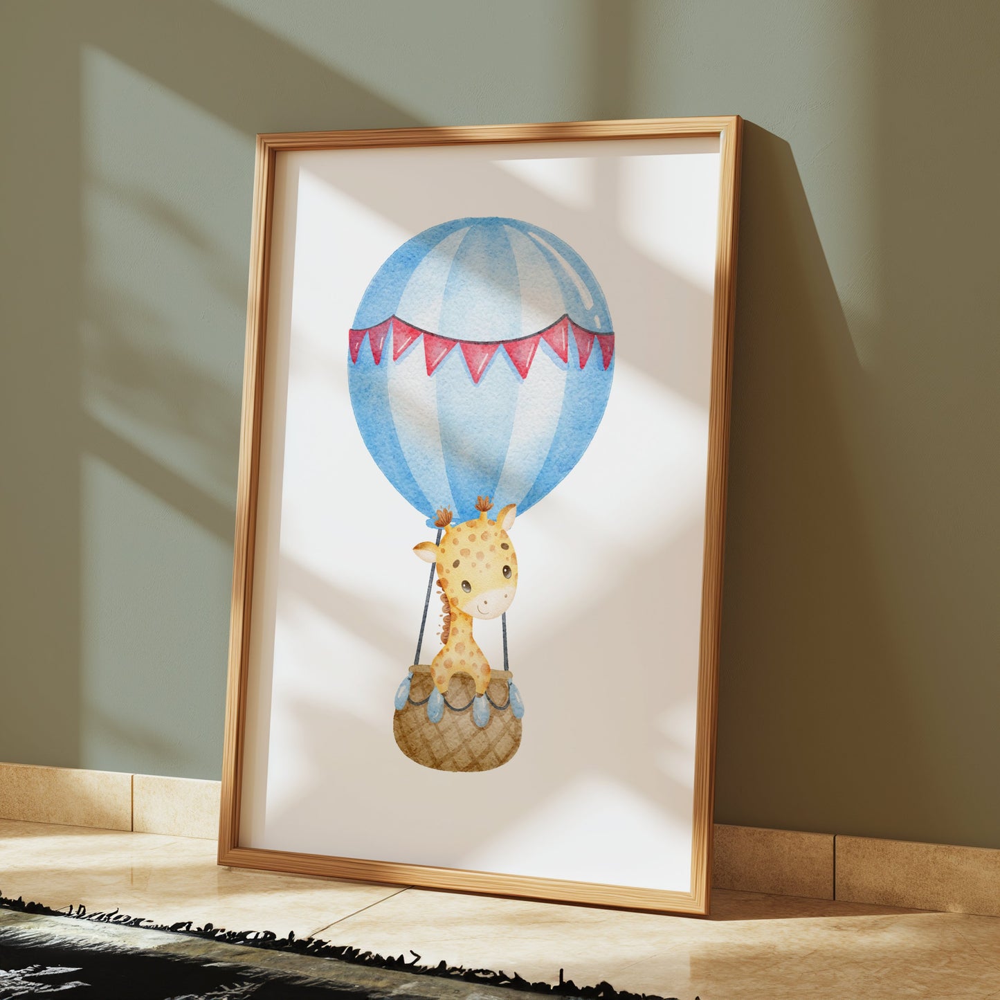 Premium Poster of Adorable Giraffe in Hot Air Balloon Baby Room Posters