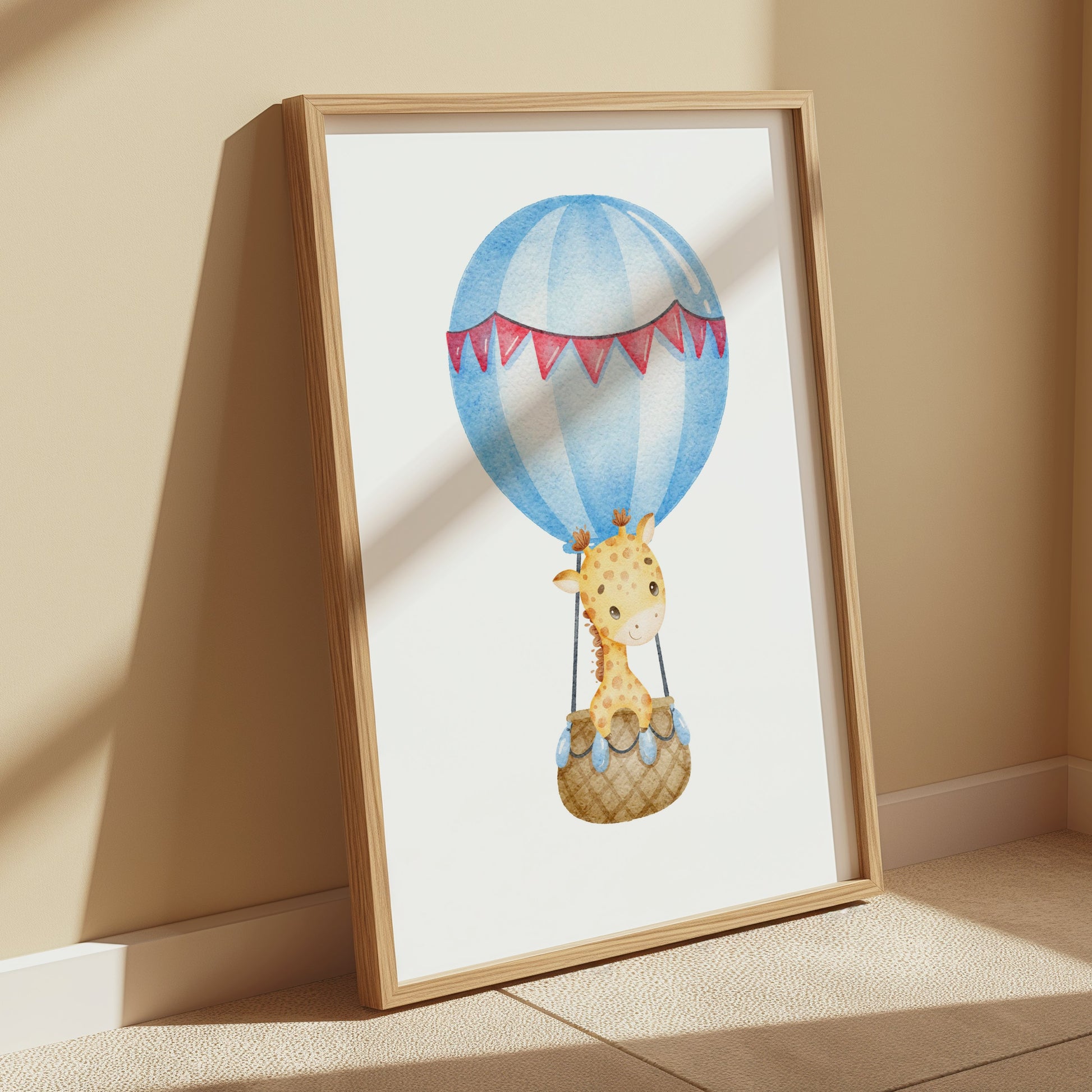 Premium Poster of Adorable Giraffe in Hot Air Balloon Baby Room Posters
