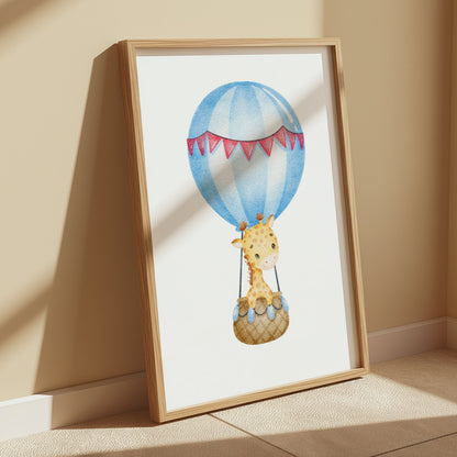 Premium Poster of Adorable Giraffe in Hot Air Balloon Baby Room Posters