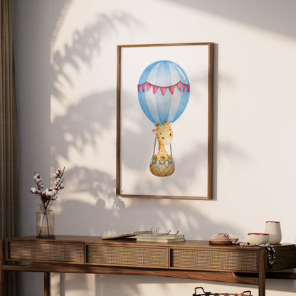Premium Poster of Adorable Giraffe in Hot Air Balloon Baby Room Posters