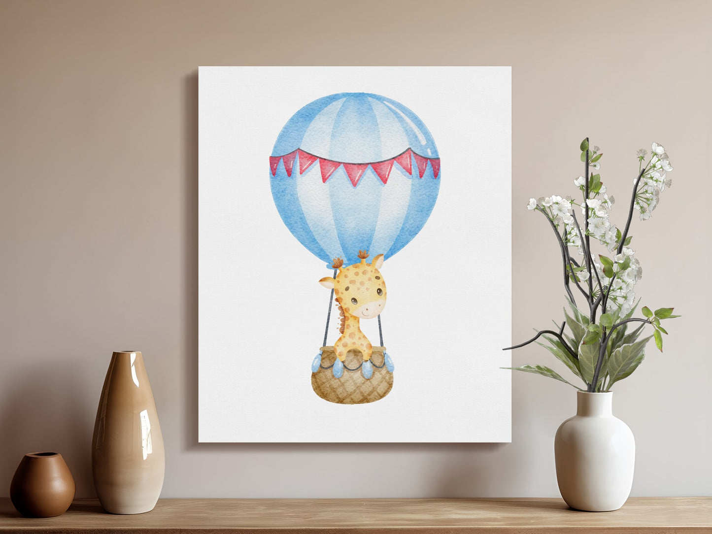 Premium Poster of Adorable Giraffe in Hot Air Balloon Nursery Canvas Wraps