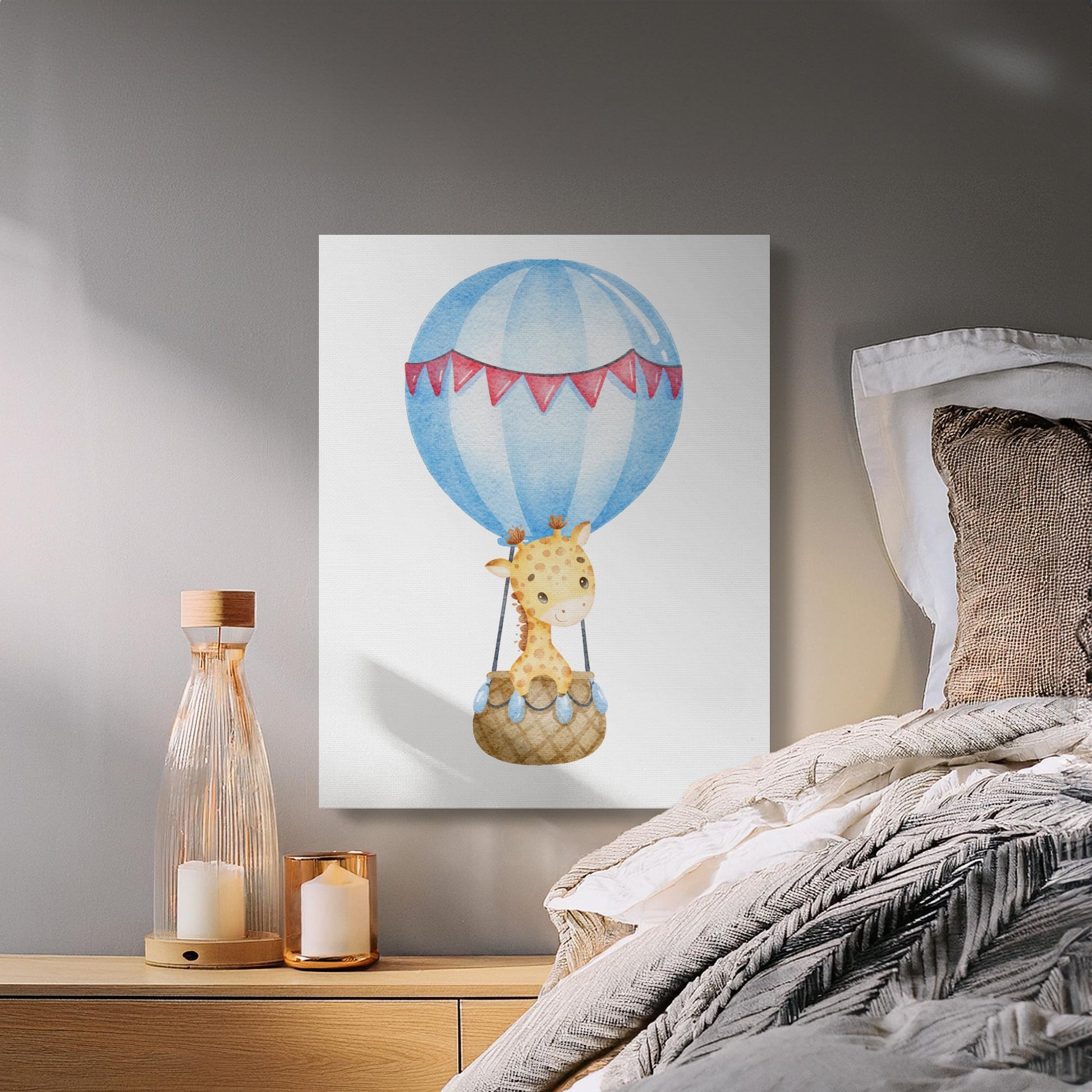 Premium Poster of Adorable Giraffe in Hot Air Balloon Nursery Canvas Wraps