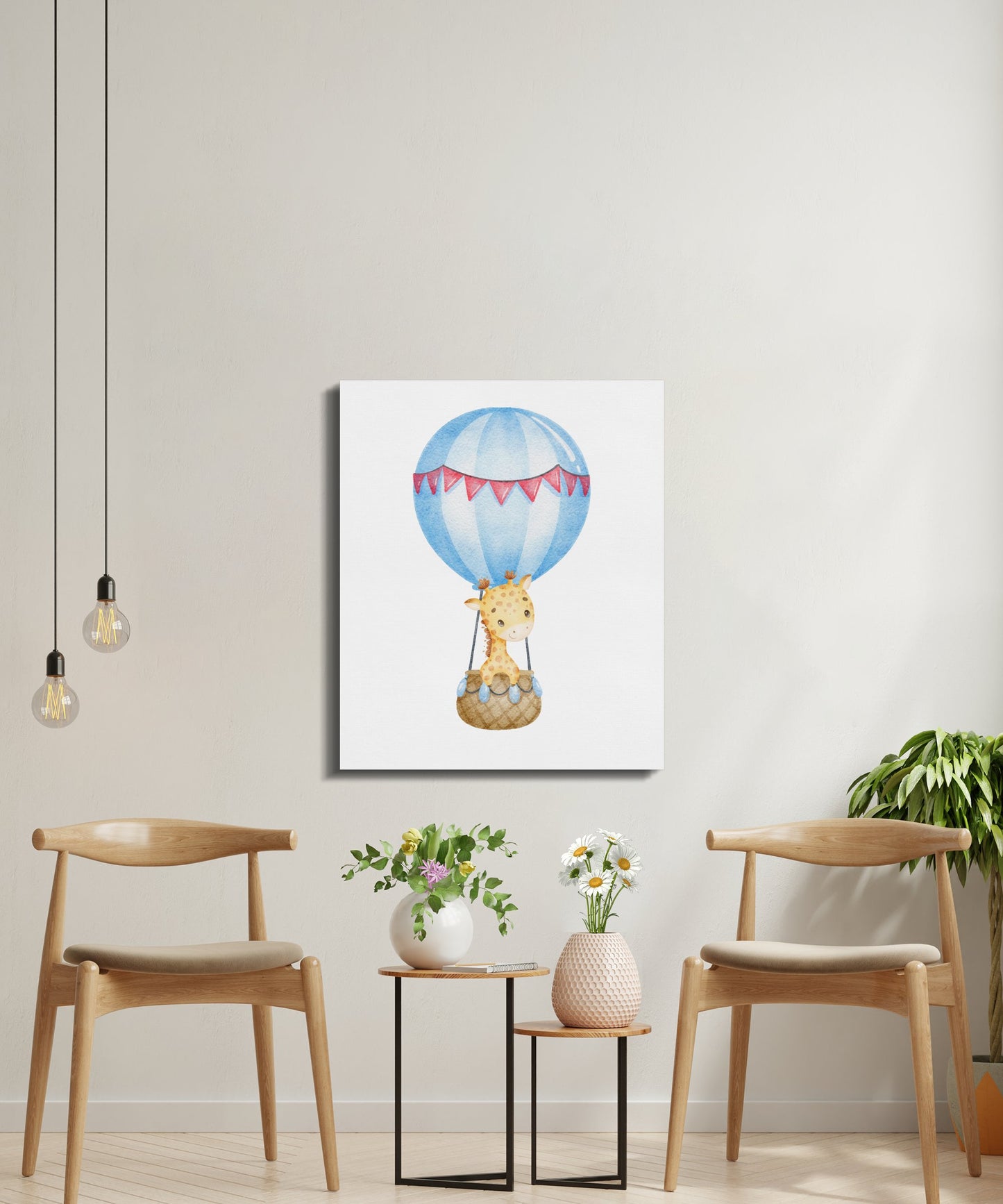 Premium Poster of Adorable Giraffe in Hot Air Balloon Nursery Canvas Wraps