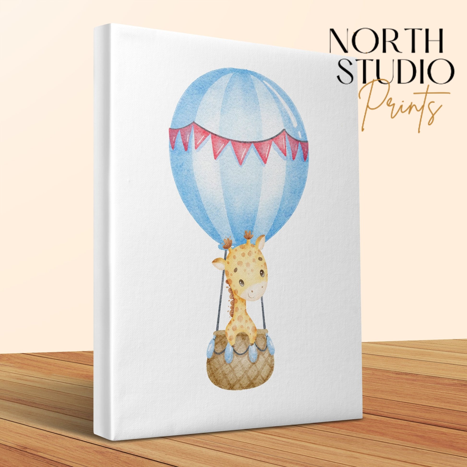 Premium Poster of Adorable Giraffe in Hot Air Balloon Nursery Canvas Wraps