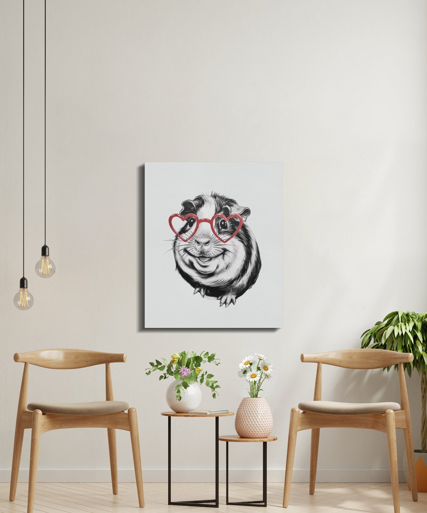 Premium Poster of Adorable Guinea Pig Sketch with Heart Glasses Canvas Wraps
