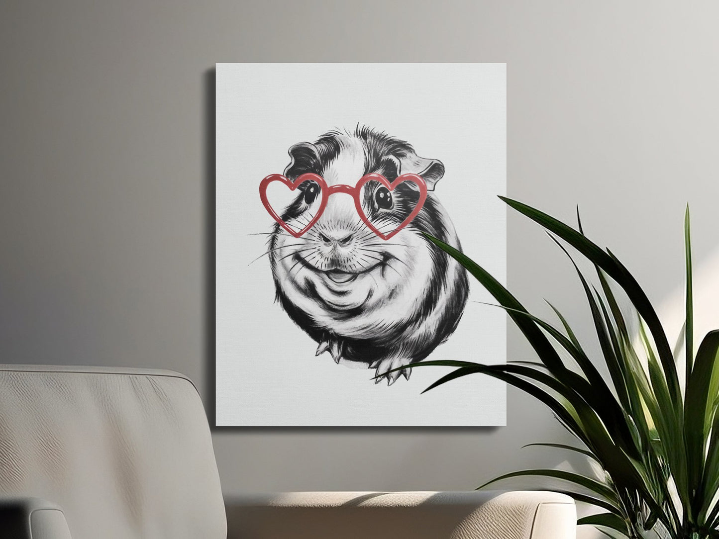 Premium Poster of Adorable Guinea Pig Sketch with Heart Glasses Canvas Wraps