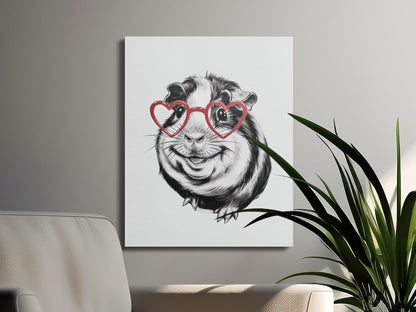 Premium Poster of Adorable Guinea Pig Sketch with Heart Glasses Canvas Wraps