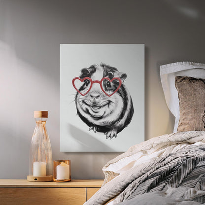 Premium Poster of Adorable Guinea Pig Sketch with Heart Glasses Canvas Wraps