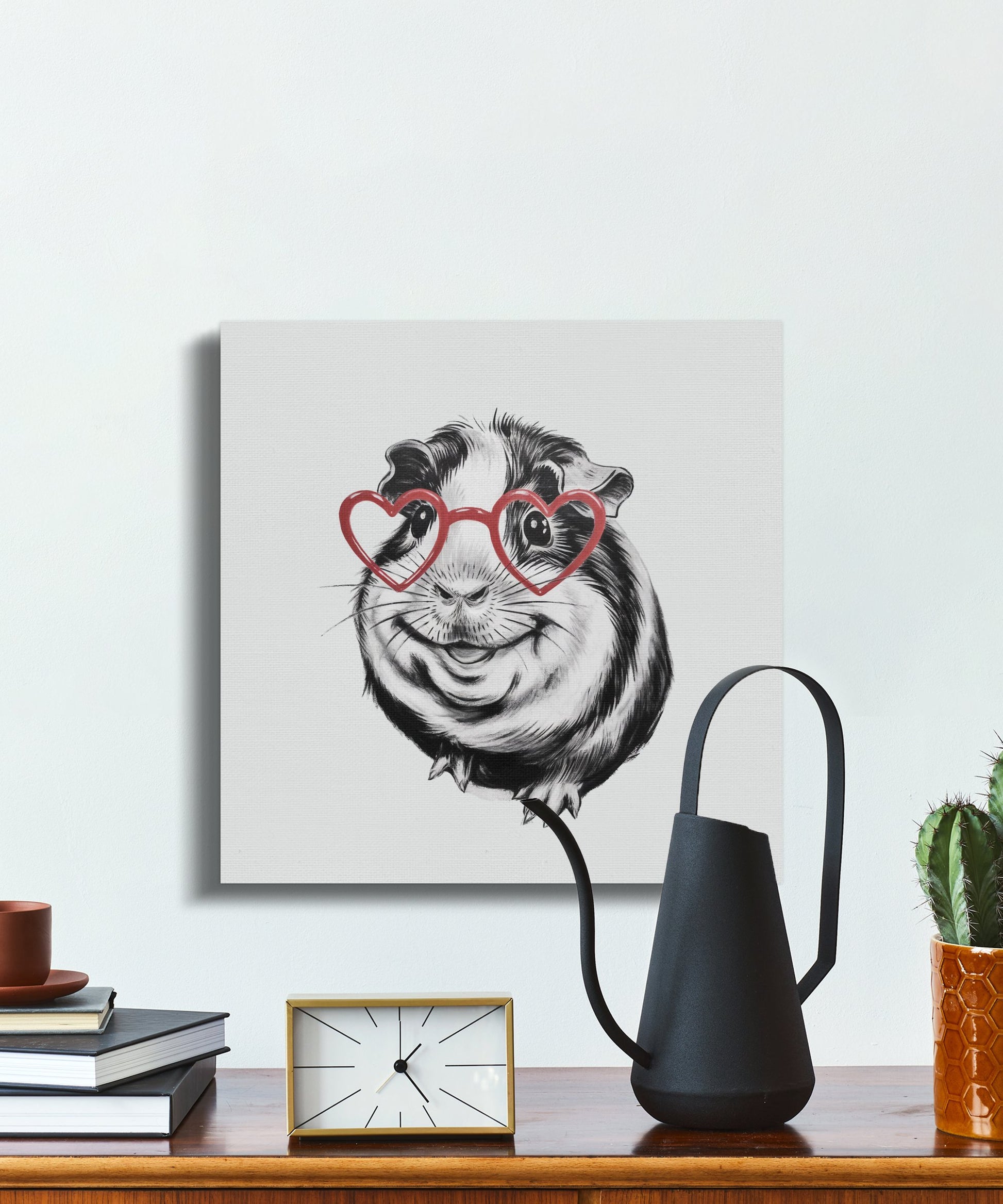Premium Poster of Adorable Guinea Pig Sketch with Heart Glasses Canvas Wraps
