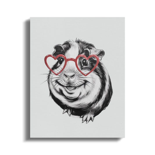 Premium Poster of Adorable Guinea Pig Sketch with Heart Glasses Canvas Wraps