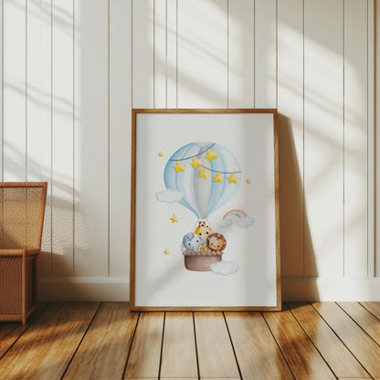 Premium Poster of Adorable Hot Air Balloon Animal Adventure Art Posters