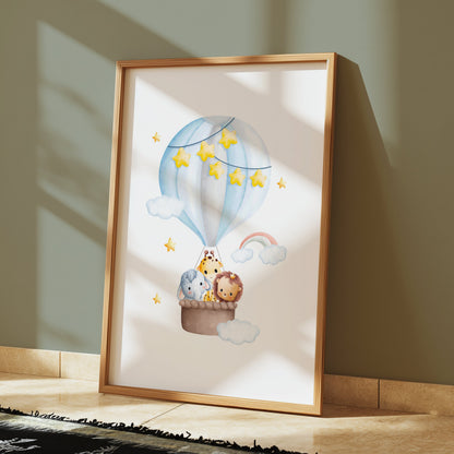 Premium Poster of Adorable Hot Air Balloon Animal Adventure Art Posters