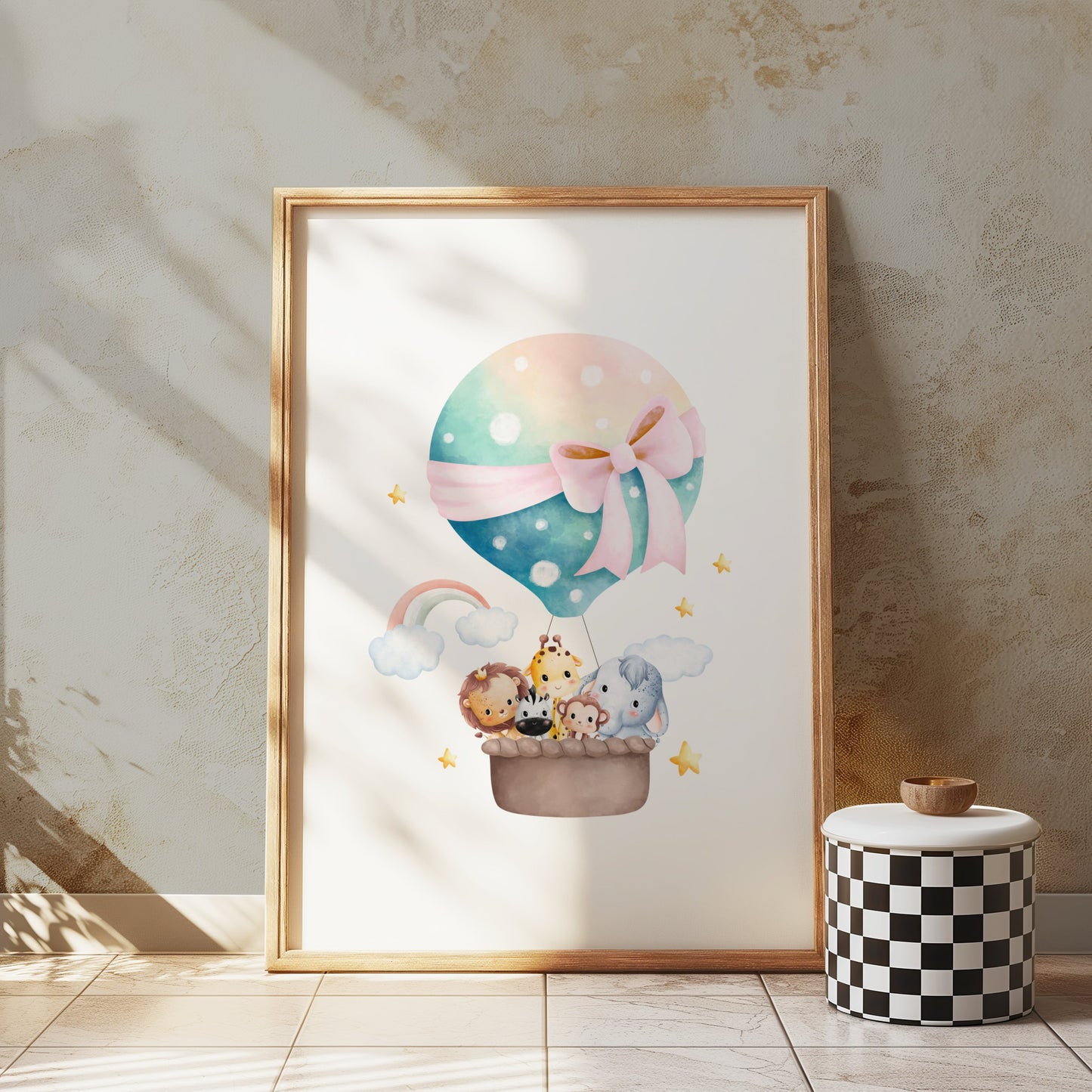 Premium Poster of Adorable Hot Air Balloon with Cute Animals Posters