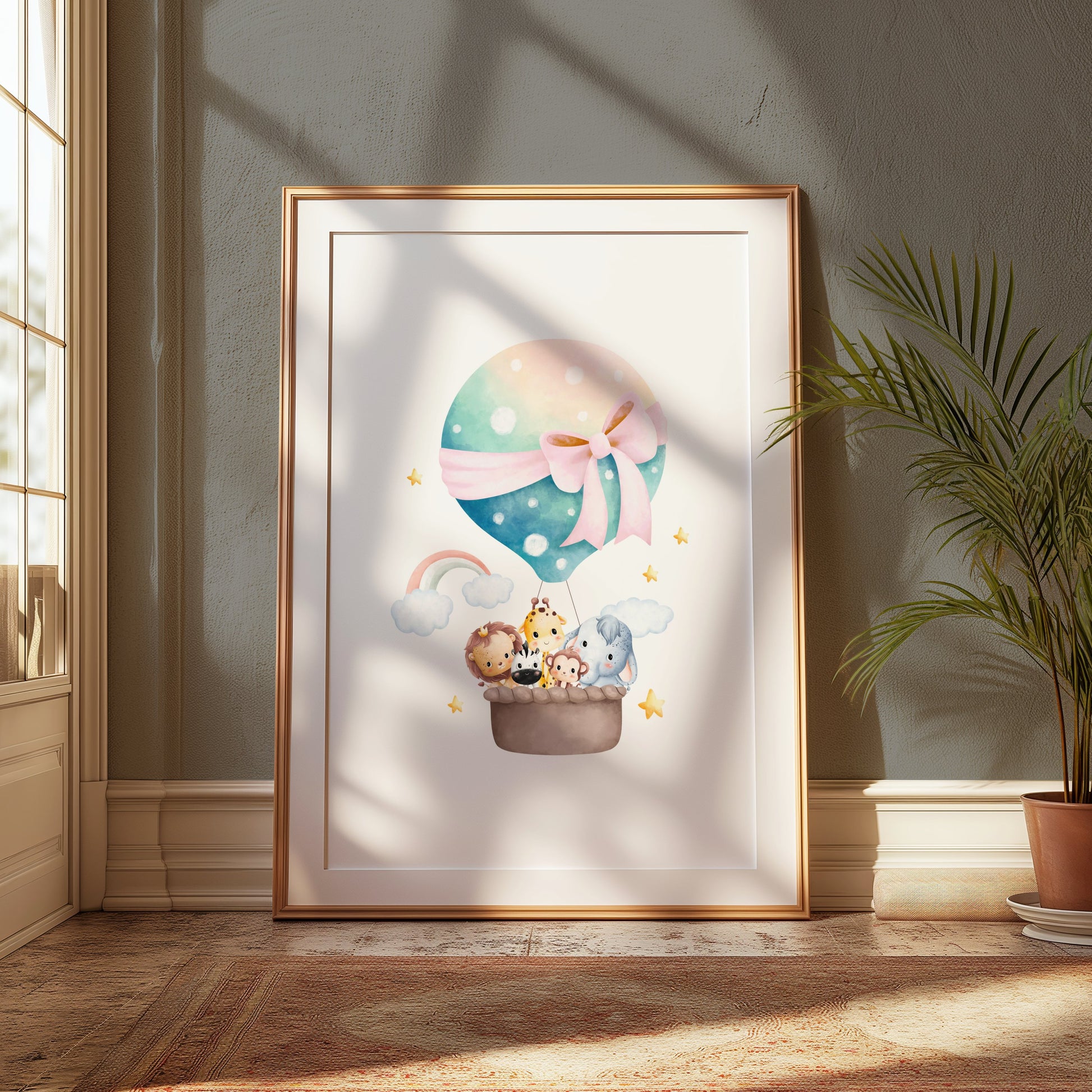 Premium Poster of Adorable Hot Air Balloon with Cute Animals Posters