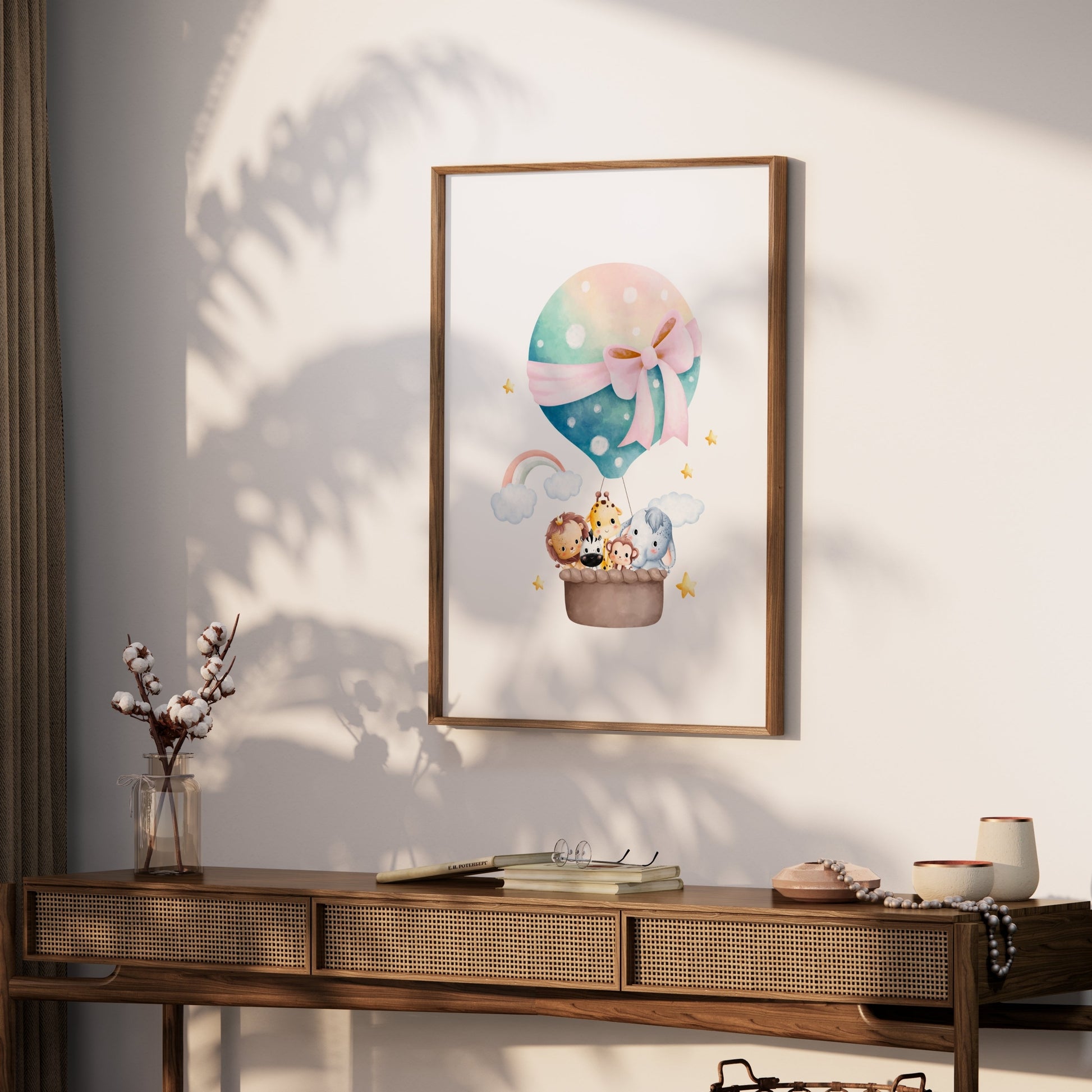 Premium Poster of Adorable Hot Air Balloon with Cute Animals Posters