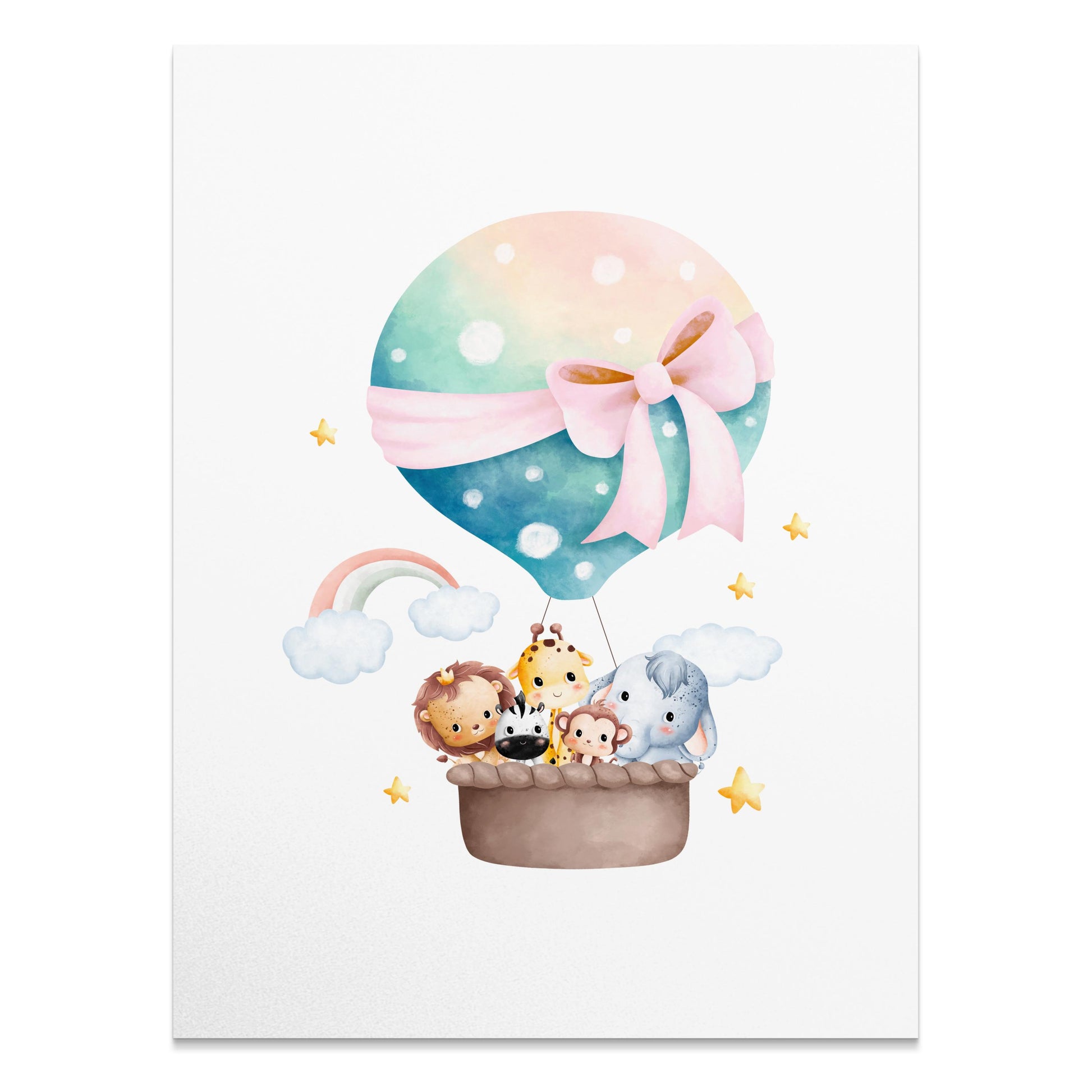 Premium Poster of Adorable Hot Air Balloon with Cute Animals Posters