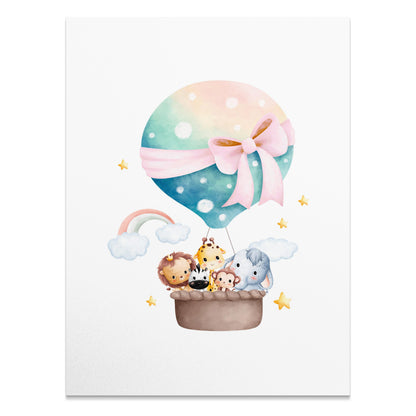 Premium Poster of Adorable Hot Air Balloon with Cute Animals Posters