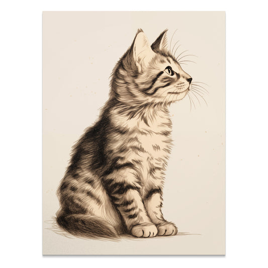 Premium Poster of Adorable Kitten Sketch Art Posters