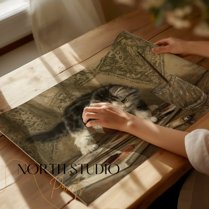 Premium Poster of Adorable Kitten Standing On Art Supplies Posters