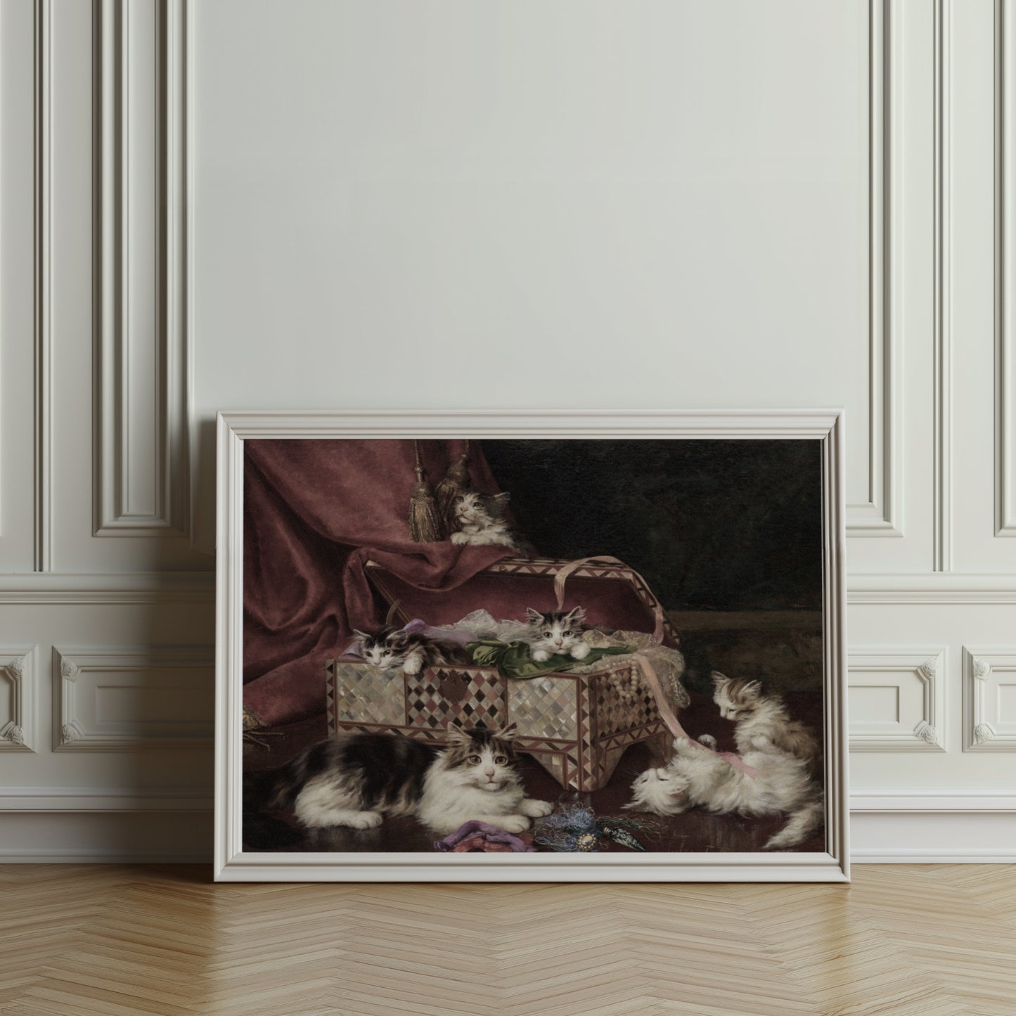 Premium Poster of Adorable Kittens Playing Near an Ornate Chest Posters