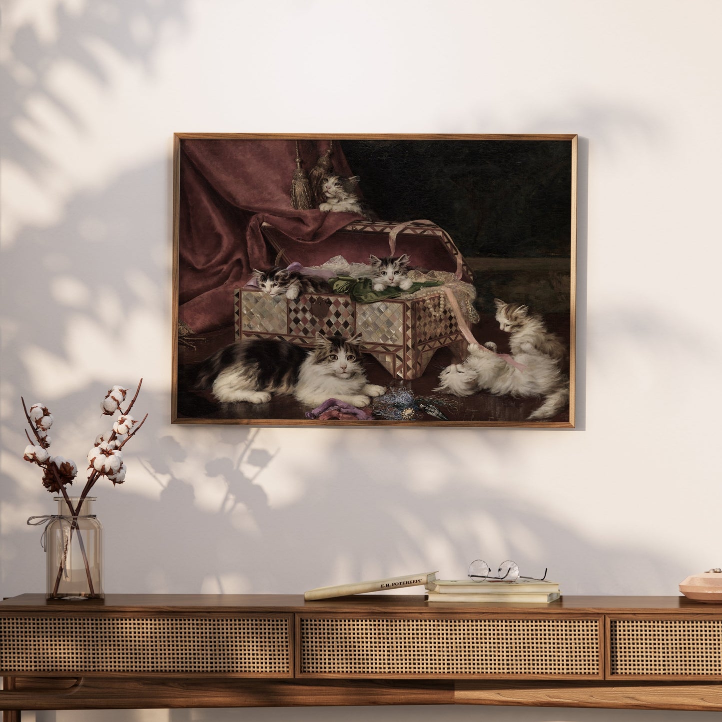 Premium Poster of Adorable Kittens Playing Near an Ornate Chest Posters