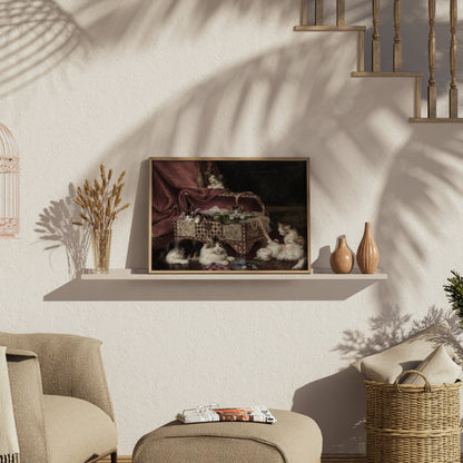 Premium Poster of Adorable Kittens Playing Near an Ornate Chest Posters