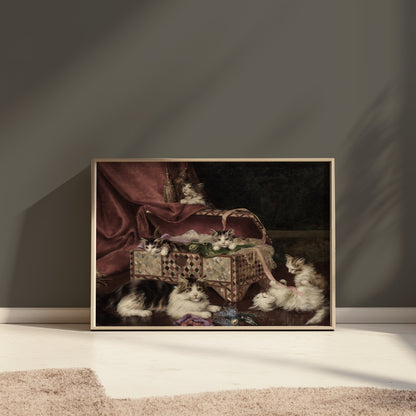 Premium Poster of Adorable Kittens Playing Near an Ornate Chest Posters