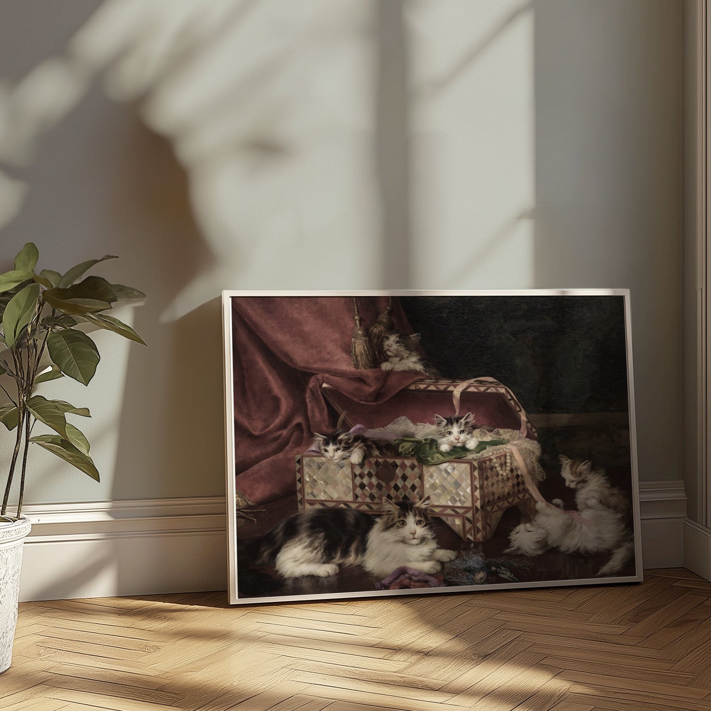 Premium Poster of Adorable Kittens Playing Near an Ornate Chest Posters
