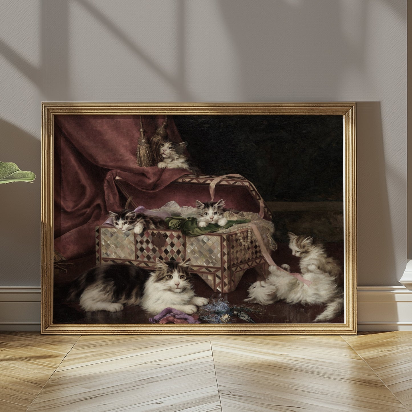 Premium Poster of Adorable Kittens Playing Near an Ornate Chest Posters