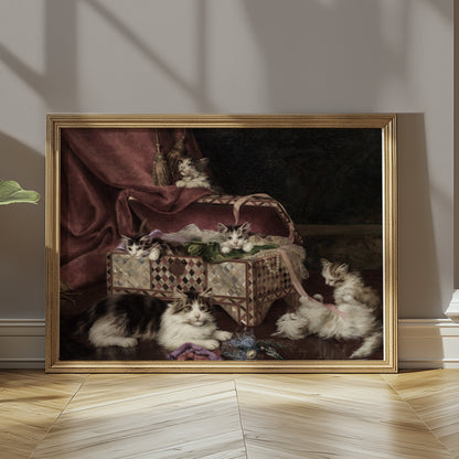 Premium Poster of Adorable Kittens Playing Near an Ornate Chest Posters
