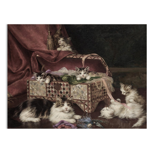 Premium Poster of Adorable Kittens Playing Near an Ornate Chest Posters