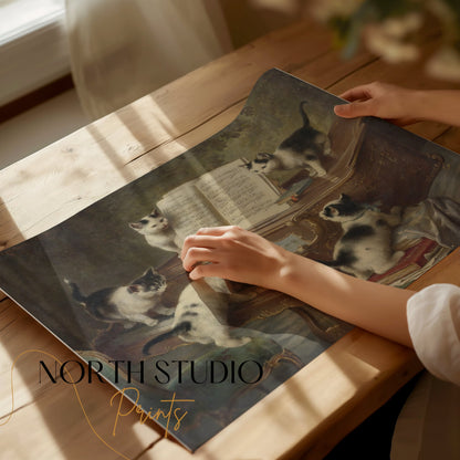 Premium Poster of Adorable Kittens Playing Piano in Vintage Style Posters