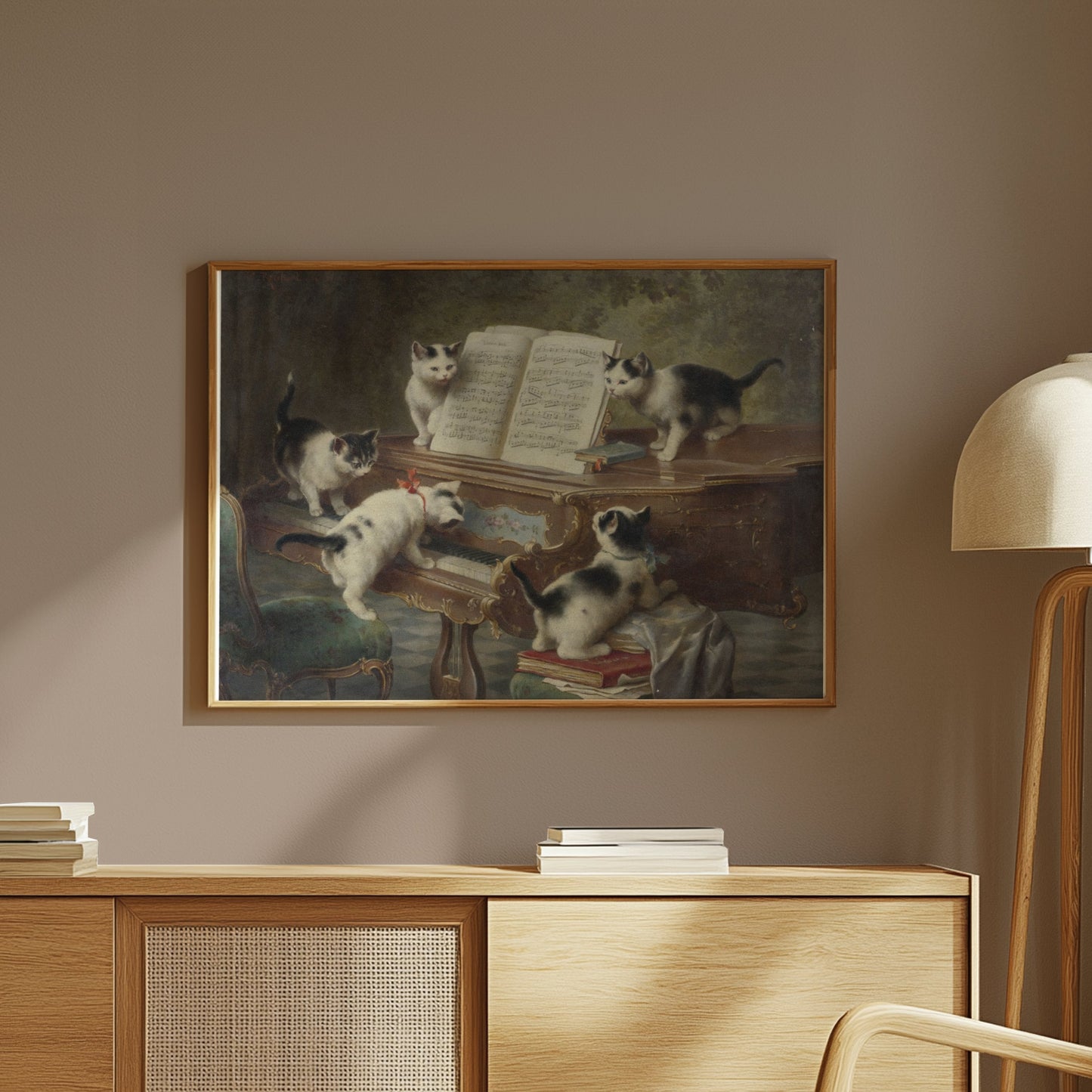 Premium Poster of Adorable Kittens Playing Piano in Vintage Style Posters